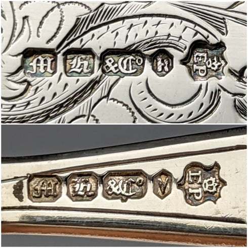 Late 19th Century British Antique Silver Plated Fish Cutlery 6 Pair Set in Wooden Box Martin & Hall